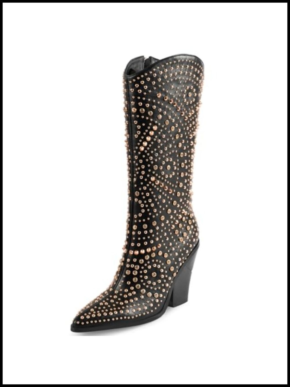 Studded Pointed Toe Chunky Heel Tall Boots Women's Mid-Calf Boots